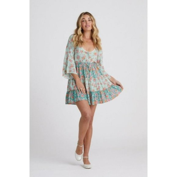 Arnhem Harmony Gypsy Mini Dress Sz6 Boho Floral Mint - Picture 1 of 10